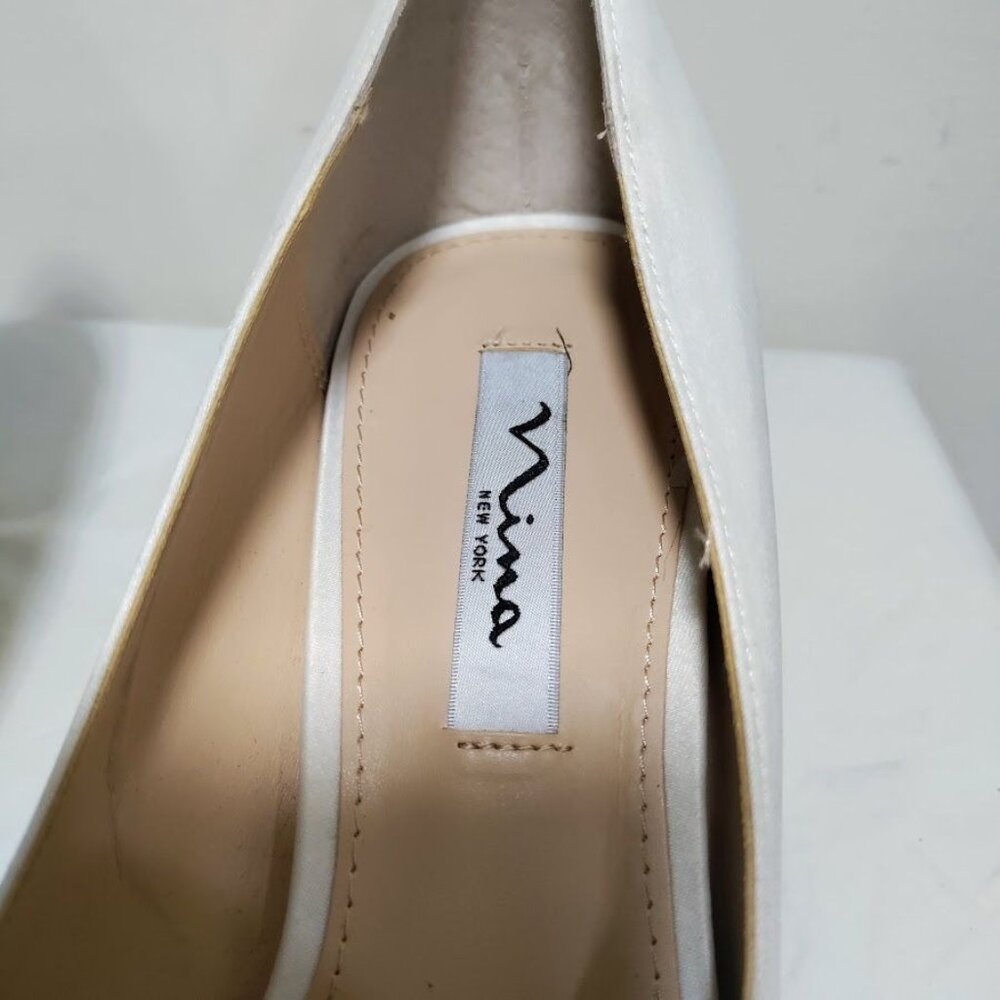 Nina Neya Satin Mid-Heel Wedding Dainty Lux Twee Pump W/ Jeweled Buckle Ivory 10 - Picture 11 of 13